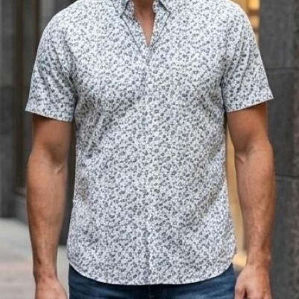 Denim & Flower by Ricky Singh White Floral Short Sleeve Button Up Shirt XL